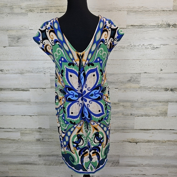 Anthropologie Maeve Folksong V-Neck Bird Print Shift Dress XS Whimsical Unique - Picture 4 of 13